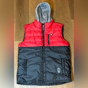 Ecko Unltd Men’s Hooded Puffer Vest Large‎ Red Black Quilted Winter Jacket
